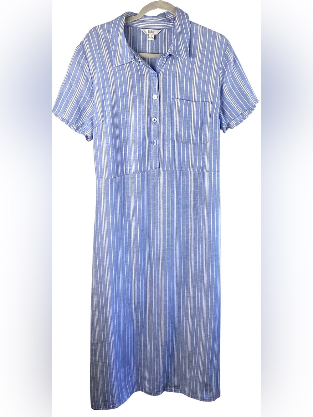 croft & barrow Blue and White Striped Button-Front Dress linen blend